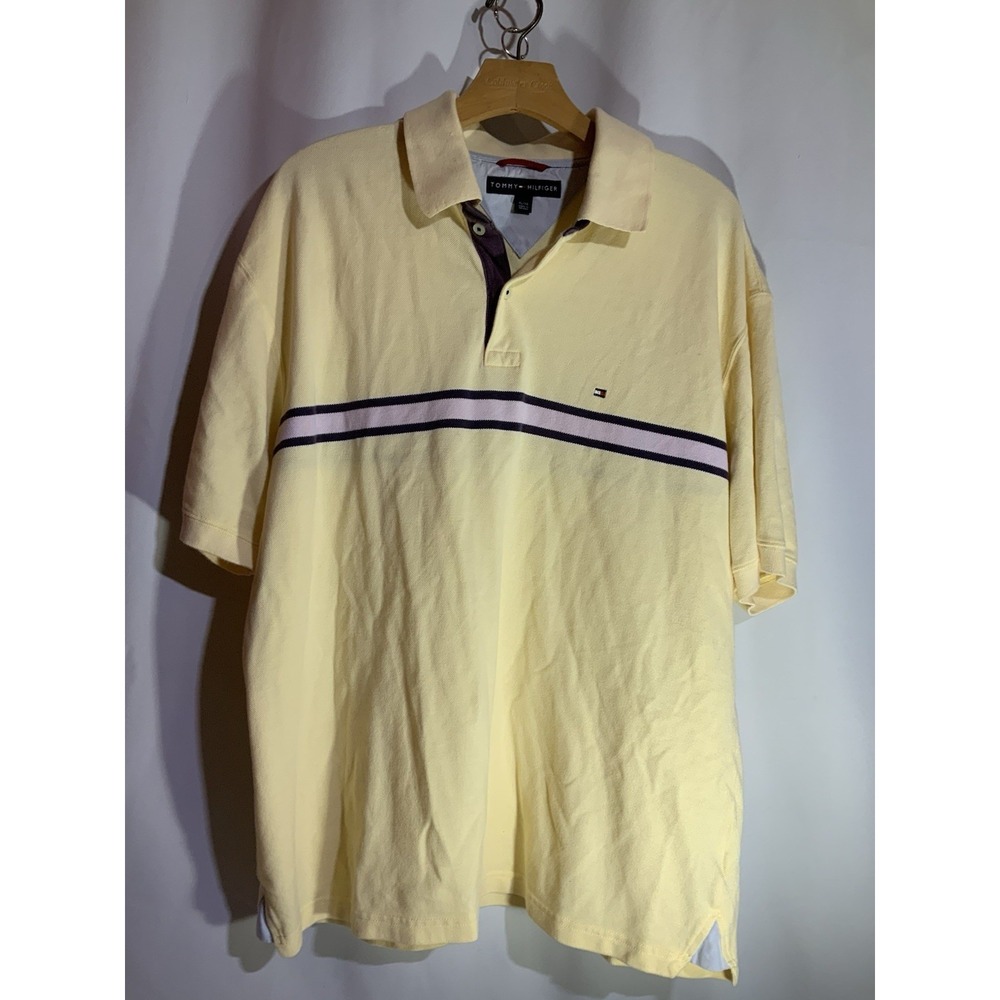Men's VTG Tommy Hilfiger Polo‎ Short Sleeve Shirt Preowned Yellow/Blue XL